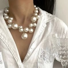 Dazzling Elegant Style - Simulated Pearl Evening Jewelry For Women - Perfect For Special Occasions Pearl Necklace Stack, Chunky Pearl Necklace, Necklace Stack, Blue Statement Necklace, Evening Jewelry, Blue Beaded Necklace, Filigree Necklaces, Layered Necklace Set, Floral Necklace