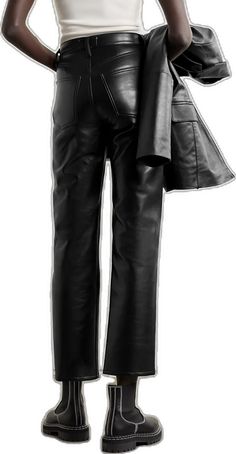 Chic Straight Leg Leather Pants, Fall Leather Pants With Belt Loops And Straight Leg, Leather Wide Leg Pants With Five Pockets, Chic Leather Straight Leg Bottoms, Luxury High-waist Leather Pants, Luxury High Waist Leather Pants, Wide Leg Leather Jeans For Work, Leather Straight Leg Jeans For Workwear, Leather Wide Leg Jeans For Work