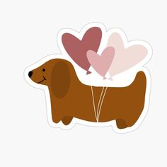 a dachshund with hearts on its back sticker is shown in brown and pink