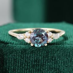 Ring Set: Engagement Ring, Side stones: Diamond Alexandrite Ring Engagement, Alexandrite Gemstone, Ring Inspo, June Birthstone Ring, Birthday Gift Ring, Alexandrite Engagement Ring, Alexandrite Ring, Cluster Engagement Ring, Sterling Silver Engagement Rings