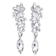 pair of earrings with crystal stones and crystals on the sides, set in white gold plated