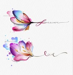 Cute Colour Tattoos For Women, Small Tattoo Ideas With Flowers, Violet Flower Tattoo Watercolor, Colour Tattoo For Women Small, Colourful Tattoo For Women, Coloured Tattoos For Women, Small Coloured Tattoos, Coloured Flower Tattoo, Small Colorful Tattoos For Women