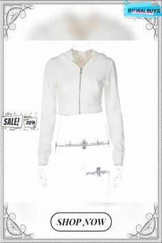 Women's Winter Fashion Cardigan Zipper Hoodie Slim Crop Long Sleeve Top White Zipper Closure Sweatshirt For Fall, White Zipper Sweatshirt For Fall, White Zippered Sweatshirt For Fall, Winter Hooded Tops With Zipper Closure, Hooded Zipper Tops For Fall, Hooded Tops With Zipper Closure For Fall, Fall Hooded Top With Zipper Closure, White Hooded Hoodie With Zipper Closure, Hooded Sweatshirt With Zipper Closure For Fall