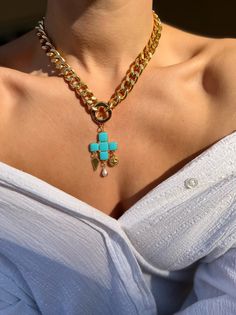 Turquoise Enamel Cross Pendant Turquoise Necklace Summer - Etsy Bohemian Gold Enamel Necklace, Gold Bohemian Enamel Necklace, Gold Enamel Bohemian Necklace, Turquoise Necklace With Detachable Pendant, Turquoise Pendant Necklace With Detachable Pendant, Blue Enamel Bohemian Necklaces, Turquoise Enamel Jewelry Gift, Turquoise Jewelry With Detachable Pendant As Gift, Unique Blue Charm Jewelry