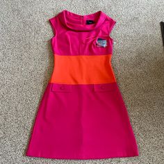 Brand New Taylor Hot Pink And Orange Colorblock Cap Sleeve Dress With Shawl Like Collar But Doesn’t Droop Down So Not Low Cut Back Full Functional Zipper And Hook. Never Worn. I Am 5’3 , 135lbs And It Is Knee Length For Me. Great Soft Fabric. Fitted To The Hip Then Flares A Bit. No Rips Or Stains. Completely Clean Neck Line As Shown In Pics. Original Price 129. Best Offer. Casual Fitted Color Block Dresses, Casual Pink Color Block Mini Dress, Fitted Pink Mini Dress For Work, Pink Retro Dress For Work, Retro Pink Dress For Work, Fitted Pink Mod Dress, Pink Fitted Mod Dress, Retro Fitted Color Block Dress, Pink Color Block Mini Dress