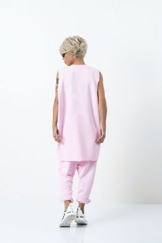 Woman Casual Pink Three Piece Set – Clothes By Locker Room Pink Sleeveless Top Matching Set, Fitted Sleeveless Cotton Pant Set, Pink Sleeveless Matching Set Top, Stretch Cotton Sleeveless Sets, Casual Sleeveless Loungewear Pant Set, Pink Sleeveless Pant Set, Sleeveless Pink Pant Set, Casual Sleeveless Daywear Sets, Fitted Sleeveless Pant Set For Loungewear