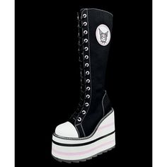 Women Shoes, Canvas Casual High Top Shoes, Long Boots, Lace-Up Zipper Boots, Flat Boots, Sneakers, Zipper Boots, Combat Boots, Gothic Punk Boots, Canvas Boots, Boots, Punk Boots, Gothic Boots. Black Women's Boots. Cozy meets contemporary with these super comfortable, super stylish boots. These sneaker-inspired high-top boots are perfect for everyday wear. Made from high quality materials with breathable cotton canvas upper and lining, and reinforced stitching and support panels they provide both Lace-up Platform Wedge Boots For Streetwear, Edgy Low-top Platform Boots, Punk Platform Sneakers With Round Toe, Punk Style Platform Sneakers With Round Toe, High Heel Platform Wedge Sneakers For Streetwear, Edgy Platform Sneakers With Rubber Sole, Trendy Lace-up Wedge Boots For Streetwear, Black Platform Sneakers With Wedge Heel, Black Wedge Heel Platform Sneakers