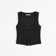 Versatile vest set top in a soft structured fabric and tailored fit, with button-through detail and square neckline. Womens Matching Sets, Low Rise Baggy Jeans, Tailored Vest, Structured Fabric, Active Swimwear, Leopard Jeans, Vest Set, Womens Cami, Black Vest