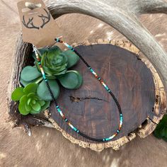 Beaded Choker black with blue and brown. 16 inches long with 1 1/2 inch extender chain. - Made with Toho and Miyuki Glass Beads Rodeo Jewelry, Jewelry Western, Choker Black, Boho Choker, Saint Anthony, Diy Wire Jewelry, Black Choker, Blue And Brown, Beaded Choker