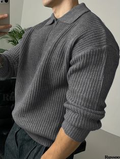 Russoo - Mens Casual Retro Knitted Cable Sweater: Warm, Slightly Stretch Lapel Pullover for Fall/Winter Style For Fall, Plus Size Cargo Pants, Mens Loungewear, Novelty Clothing, Plus Size Hoodies, Cable Sweater, Mens Casual Dress, Big And Tall Outfits, Shirt Dress Casual