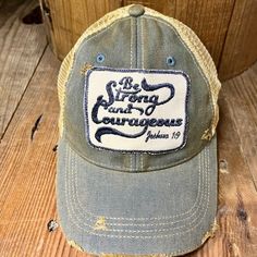 Be Strong & Couragous Hat - Mercantile Mountain Branded Caps, Unique Products Design, Patches Fashion, Be Strong, Unique Products, Workout Accessories, Backpack Purse, Steel Blue, Fitted Hats