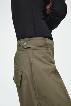 BARREL-LEG UTILITY TROUSERS - KHAKI - COS Khaki Straight-leg Parachute Pants For Work, Khaki Utility Bottoms For Workwear, Utility High Waist Wide Leg Work Pants, Khaki Bottoms With Patch Pockets For Workwear, High-waisted Cargo Style Wide Leg Pants For Work, Modern Workwear Cargo Pants With Patch Pockets, Modern Cargo Pants With Patch Pockets For Workwear, Khaki Straight Parachute Pants For Work, Utility Cargo Style Wide Leg Workwear Pants