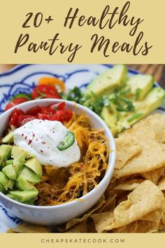 A vegetarian burrito bowl - of the many suggested meals on this list that is frugal, tasty, and easy to make with what you already have in your pantry when you're in a pinch.