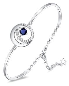 PRICES MAY VARY. ❤FINE JEWELRY GIFTS FOR HER❤Celebrate the special woman in your life! This silver moon bracelet with created sapphire and simulated diamonds is an unique and heartfelt fashionable jewelry. You can make the birthstone bracelet gift for your loved one. Our jewelry makes a sentimental surprise and a great gift for Birthday, Anniversaries, Valentine's Day, Mother's Day, Christmas, or Wedding celebration. ❤SEPTEMBER BIRTHSTONE BRACELET❤Delicate Moon and Star Bracelet with a round-sha Star Bangle, Moon Bracelet, Birthstone Bracelet, Fashionable Jewelry, Christmas Gifts For Girls, Jewelry Birthday, Bangle Bracelets With Charms, Moon And Star, Birthstone Bracelets