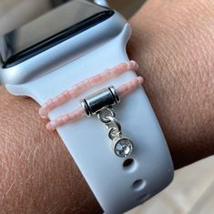 HOME of the Original trendy, stackable Halo Rings for your Apple Watch Bands!   Compatible with ALL Apple Watchband Sizes 38/40/41/42/44/45/49 and Series 1/2/3/4/5/6/SE/7/8/Ultra. Choose to purchase a SET OF TWO Halo Rings OR A SET OF TWO Halo RIngs WITH an Apple Silicone watchband.  SET OF 2 will include one solid color beaded ring and one solid color with silver connector and crystal charm - Please specify which color halo ring you want the charm to go on. These will fit most any and all watch Halo Band, Trendy Watches, Smart Jewelry, Beaded Ring, Stackable Bands, Watch Accessories, Miyuki Beads, Crystal Charm, Halo Ring