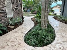 concrete-walkway Creating A Garden, Exposed Aggregate Concrete, Concrete Patios, Stamped Concrete, Front Entrance, Landscape Features, Garden Pathway