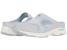 Easy Spirit Traver 2 - Women's Clog Shoes : Light Grey : Comfort comes easy with the Easy Spirit Traver 2. These slip-on clogs feature a textile and synthetic mesh upper and synthetic rubber soles for a sporty design. Synthetic textile and mesh uppers. Side perforations for breathability. Padded insoles for ultimate comfort. Synthetic reinforced toe. Textured synthetic rubber outsoles for added traction. Imported. Measurements: Weight: 8 oz Product measurements were taken using size 9, width M ( Clog Shoes, Sporty Design, Easy Spirit, Synthetic Rubber, Clogs Shoes, Womens Clogs, Muscle Tanks, Saucony Sneaker, Mary Jane Sneaker