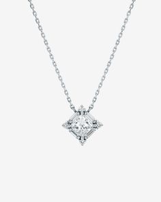 Suzanne Kalan Princess Midi Diamond Pendant in 18k white gold Timeless Diamond Necklace With Square Pendant, Timeless Diamond White Square Pendant Necklace, Elegant Diamond Solitaire Necklace With Square Pendant, Elegant Rose Cut Square Diamonds Jewelry, Luxury Baguette Diamond Jewelry Princess Cut, Luxury Baguette Cut Solitaire Necklace, Luxury Radiant Cut Diamond Necklace In White Gold, Timeless Jewelry With Baguette Diamonds In Square Cut, Timeless Square Cut Baguette Diamond Jewelry