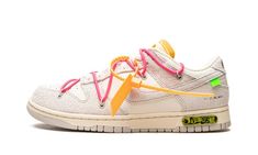 The Off-White x Nike Dunk Low “Lot 17” is one of multiple colorways of the classic low-top shoe created by Virgil Abloh in collaboration with Nike in August 2021.  A monumental collection that spans 50 unique colorways of the retro basketball shoe, the Off-White and Nike “Lot 50” line succeeds Abloh’s influential “The 10” collaboration with Nike from 2017.  On “Lot 17,” Sail canvas appears on the toe, mid-panel and collar.  The overlays and Swoosh are constructed in Neutral Grey leather.  Black Dunk Low Off White, Nike Dunk Low Off White, Off White Dunk, Nike X Travis Scott, Off White X Nike, Retro Basketball Shoes, Limited Edition Sneakers, Nike Brand, Nike Shox