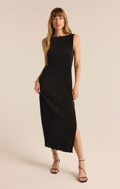 Slip into effortless elegance with this pleated midi dress, crafted from midweight plissé fabric with delicate lettuce edge detailing. Its boat neck and sleeveless silhouette make it a breezy, sophisticated choice for any occasion. Z SUPPLY Women's Gatsby Plisse Midi Dress, Black, Extra Large Summer Evening Ribbed Midi Dress, Sleeveless Ribbed Dress For Daywear, Ribbed Sleeveless Dress For Daywear, Sleeveless Ribbed Midi Dress For Daywear, Sleeveless Ribbed Maxi Dress For Evening, Elegant Ribbed Midi Dress For Daywear, Elegant Sleeveless Ribbed Maxi Dress, Elegant Ribbed Sleeveless Dress For Spring, Pleated Fabric Dress