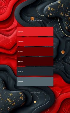 an abstract red and black background with gold accents