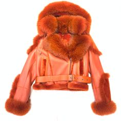 Temer Ladies Burnt Orange Biker Fox Shearling Coat - Dudes Boutique Fur Jacket Street Style, Orange And Black Outfit, Fairy Creatures, Orange Leather Jacket, Army Shoes, Fur Outfit, Dubai Outfits, Trendy Fall Fashion, Biker Coat