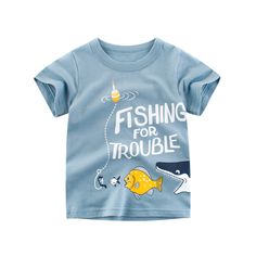 Boys Print Fishing Trouble T-shirt Childrens Clothes Boys, Summer Cartoon, Boys Summer Outfits, Boys Graphic Tee, Legging Sport, Kids Clothes Boys, Baby T Shirts, Sport T-shirts