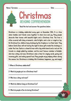 the christmas reading competition is shown in this green and red printable activity sheet for kids