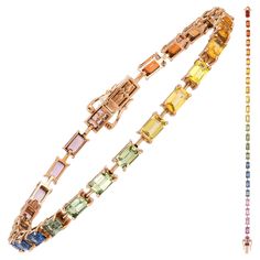 BRACELET 18K Pink Gold Mulit Sapphire 9.67 Cts/25 Pcs Elegant Multicolor Gold Bracelet For Formal Occasions, Elegant Multicolor Gold Bracelet For Formal Events, Classic Multicolor Bracelets For Formal Occasions, Classic Multicolor Bracelets For Formal Events, Formal Multicolor Jubilee Bracelet, Gold Multi-stone Tennis Bracelet For Formal Occasions, Dress Reference, Bracelet For Her, Bracelet Tennis