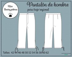 Regional men's pants pattern for huertano, baturro costume. Sizes 42,44,46,48,50,52,54,56,58,60,62. Does not contain sewing instructions. Pattern for baturro and huertano pants. IMPORTANT: This is a pattern in pdf format and A4 size. It is designed so that anyone can print it on a color printer. You can print it at home or at a copy shop, but you should always do it in color. You can make your own regional pants at home! This pattern will help you make a pair of regional pants for men. The tradi Men Pants Pattern, Trouser Pattern, Sewing Instructions, Color Printer, Historical Costume, Pants Pattern, A4 Size, Men's Pants, Piece Of Clothing