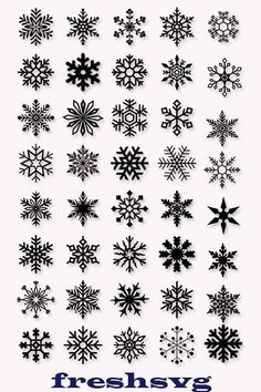 a bunch of snowflakes are shown in black and white