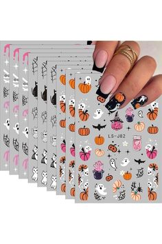 9PCS Halloween Nail Art Stickers Decals Autumn Pumpkin Nail Decals 3D Self-Adhesive Ghost Bat Cat Skull Design Manicure Sliders Nail Art Supplies Fall Sticker for Women Girls DIY Nail Art Decorations Bat Cat, Ghost Bat, Bat Halloween, Nail Art Stickers Decals, Cat Skull, Autumn Stickers