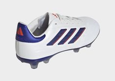 the adidas soccer shoe is white and blue