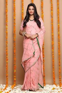 Pink ombre saree highlighted with gota embroidered jaal motifs. Comes with blouse.
Component: 2
Embroidered
Sleeve Length: Sleeveless
Fabric: Chiffon
Color: Pink
 - Aza Fashions Ombre Saree, Embroidered Saree, Pink Chiffon, Blouse For Women, Blouse Online, Saree With Blouse, Pink Ombre, Pink Blouse, Aza Fashion