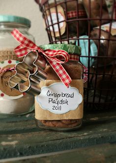 a jar filled with cookies sitting on top of a table