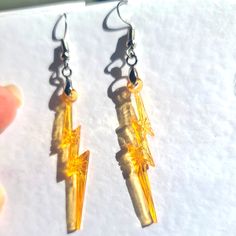 These Are A Super Fun Set Of Acrylic Lighting Bolt Earrings That I Made In An Acrylic Class In 2016. These Are The Last Pair! They Are Pretty Special To Me. These Beauties Have Little Stars On The Lightening Bolts. Making Them Extra Cool. These Are Close To 2" In Length And Super Lightweight. These Have Sterling Silver Hypoallergenic Ear Hooks. Please Ask Questions And Make An Offer. I Can't Say Yes If You Don't Ask! Lighting Bolt Earrings, Acrylic Lighting, Gold Lighting, Bolt Earrings, Cool Earrings, Boho Texture, Lighting Bolt, Romantic Earrings, Knot Stud Earrings