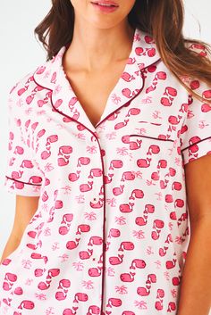 Add a fresh update to your polo sleepwear with our Moby the Whale print! This new version of the original Moby print is designed to bring an updated cult classic to your pajama drawer. Featuring shorts and a matching short-sleeve button-up top, this Pima cotton pajama set is made for a breezy feel on those warmer nights. Button Front Closure Functional Breast Pocket Contrast Piping Detail Mid-Rise Elastic Waist Materials and Care 100% Premium Cotton Machine Wash Cold, With Like Colors Do Not Ble Cotton Printed Pajama Shorts For Sleepover, Printed Relaxed Fit Sleepwear For Sleepover, Printed Relaxed Fit Sleepwear, Relaxed Fit Printed Pajama Shorts For Loungewear, Casual Printed Sleepwear For Lounging, Casual Printed Pajama Shorts For Pajama Party, Casual Printed Pajama Shorts For Sleep, Casual Printed Pajama Shorts, Casual Sleepwear With All Over Print For Pajama Party