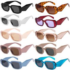 PRICES MAY VARY. MULTICOLORS - 10 pairs of rectangular sunglasses in sufficient quantity,different classic colors to match different clothes,easily matched with T-shirts,skirts,jeans,jackets,coats,creating a retro feel,highlighting your charm and personality. These cool sunglasses will make you stand out from the crowd. AVANT-GARDE CREATIVE - Our newest retro design with thick rectangular frames,paired with irregular and thick legs,is perfect for bold,unique,and personalized trendsetters. UV PRO Square Glasses Aesthetic, Glasses Aesthetic, Party Sunglasses, Skirts Jeans, Square Glasses, Vintage Eyewear, Cool Sunglasses, Rectangular Sunglasses, Rectangle Sunglasses