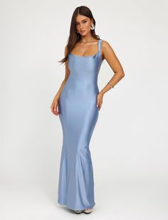 MORANA SHIMMER DRESS - BLUE : PALE BLUE | Tiger Mist Fitted Maxi Dress With Cowl Back For Night Out, Fitted Maxi Slip Dress With Ruched Back, Fitted Maxi Length Slip Dress With Ruched Back, Fitted Slip Dress With Ruched Back, Maxi Length, Blue Maxi Length Backless Dress For Night Out, Fitted Maxi Dress With Cowl Back For Party, Fitted Cowl Back Maxi Dress For Party, Fitted Maxi Dress With Cowl Back For Gala, Party Maxi Dress With Ruched And Low Back