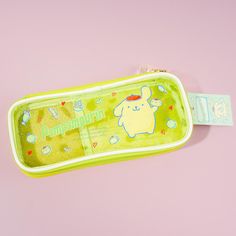 This cute pen case has a clear side decorated with prints of Pompompurin surrounded by tasty goodies. Use it to organize your pens, pencils, markers, and more. It has a zipper closure with a cute crystal charm! Features a mesh pocket for small items Cute Green Zipper Pouch Pencil Case, Cute Green Pencil Case With Pen Holders, Playful Green Rectangular Pencil Case, Asthetic Stationery, Brown Beret, Pum Pum, Cute Pencil, Barbie Doll House, Cute Pens