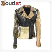 Stylish Golden Studded Black Brando Leather Jacket Jaket Motor, Stylish Leather Jacket, Gothic Jackets, Steampunk Dress, Studded Leather Jacket, Punk Dress, Studded Jacket, Hand Accessories, Biker Leather