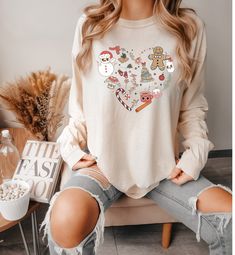 Casual Long Sleeve T-shirt As Gift, Relaxed Fit Long Sleeve Holiday T-shirt, Relaxed Fit Long Sleeve T-shirt For Holiday, Casual Long Sleeve Christmas T-shirt, Christmas Long Sleeve Shirts, Christmas Tshirt, Christmas Tees, Shirt For Women, Christmas Shirt