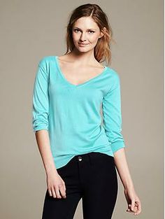 Silk V-Neck Pullover - Sweaters Stretch 3/4 Sleeve Tops For Work, Chic 3/4 Sleeve Tops For Layering, Half Sleeve Tops For Fall Layering, Half Sleeve Tops For Layering In Fall, Trendy 3/4 Sleeve Top For Layering, Banana Republic Men, Baseball Tee, Business Women, Pullover Sweaters