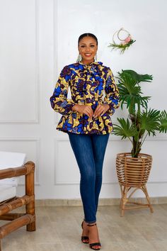 African print Ankara peplum top. Has a tie rope at the neck for an extra stylish look. Long zipper at the back for effortless wearing. Bubble sleeves. This outfit depicts the complete Contemporary African look. Its an outfit for all occasions. Made with High quality 100% high quality cotton Bodice fully lined Sleeves unlined Top length is 26" Made in Nigeria 1st Model is 5'10 and is wearing a US6/UK10 2nd Model is 5'8 and wearing a US14/UK18 CARE INSTRUCTIONS: Hand wash cold, DO NOT BLEACH, Hang African Print Peplum Top, Ankara Peplum Tops, African Print, Peplum Top, Bodice, Care Instructions, Hand Wash, High Quality, How To Wear