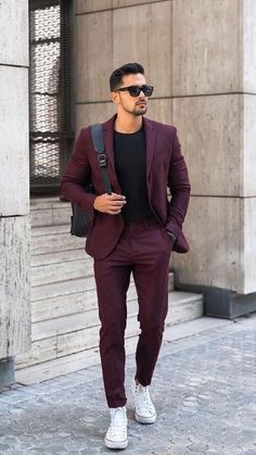 Suit Without Tie, Maroon Suit, Maroon Outfit, Shirt Outfit Men, Maroon Shirts