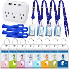 the contents of a travel charger include four usb devices and six lanyards