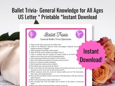 an image of a ballerina trivia - general knowledge for all ages us letter printable instant