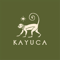 a monkey that is standing up with the word kayuca in it's mouth