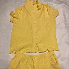 Just Purchased This Pastel Yellow Pajama Set On Forever 21 Online And Washed It Prior To Trying On However It Doesn’t Fit Right So Never Worn Yellow Pajamas, Button Up Pajamas, Pastel Yellow, Women's Intimates, Pajama Set, Forever 21, Pajamas, Button Up, Pastel