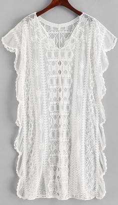 Cover-Up Type: Dress  Gender: For Women  Collar-line: V Collar  Sleeves Length: Short Sleeves  Sleeve Type: Batwing Sleeve  Material: Polyester  Pattern Type: Solid  Decoration: Crochet,Hollow Out  Season: Summer Beach Dress White, Chic Summer Style, Swimwear High Waisted, Collars For Women, Patchwork Dress